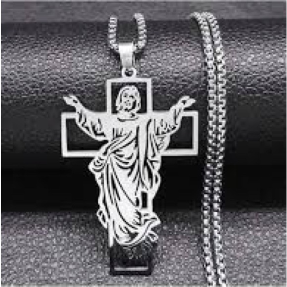 Stainless steel Silver Jesus Cross Pendant Necklace unisex